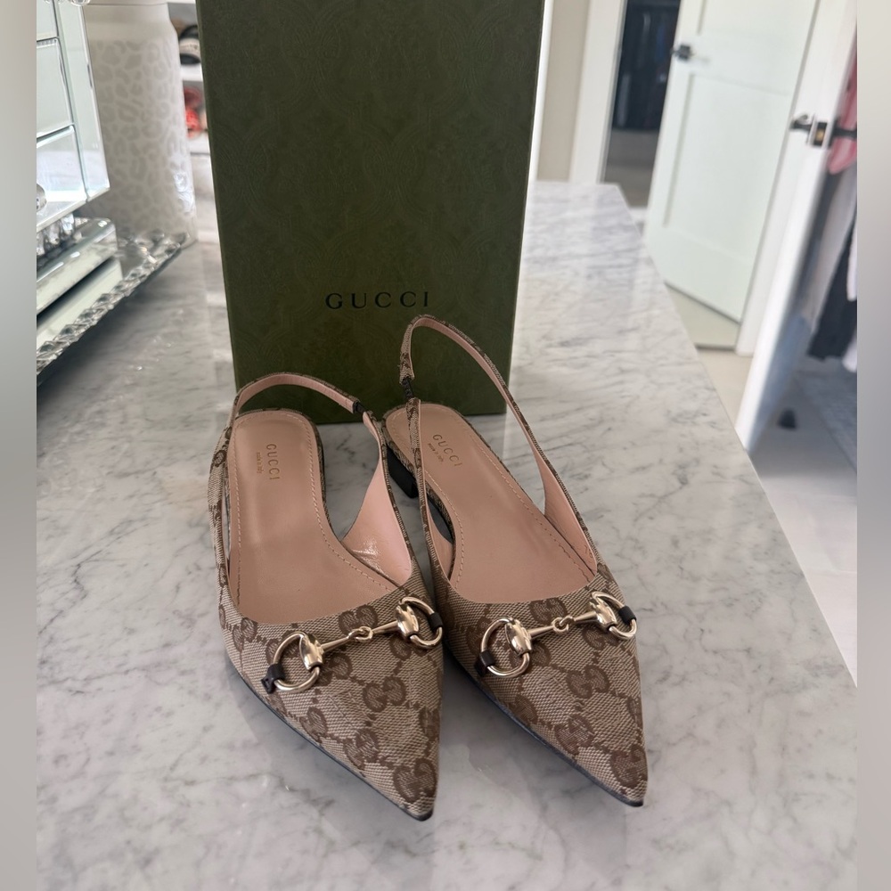 Gucci Erin GG monogram bit slingback flats